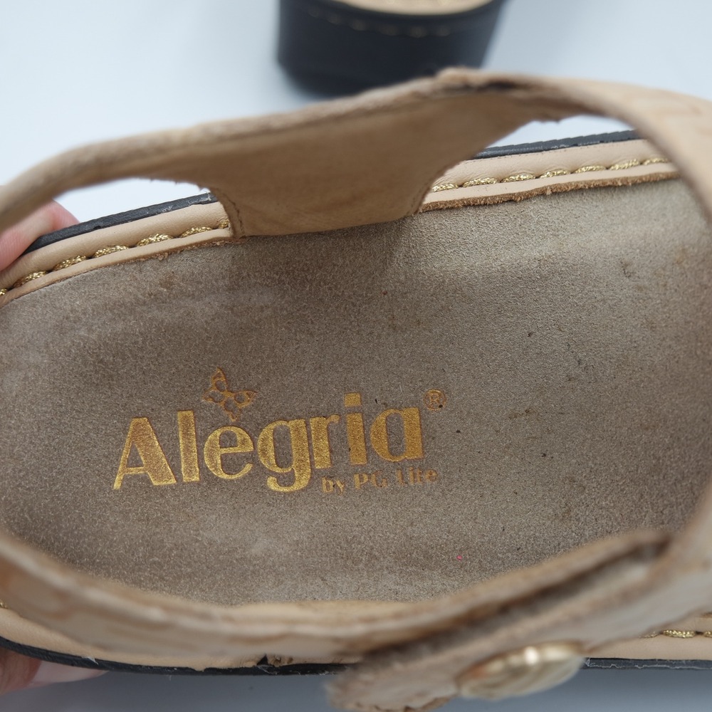 Alegria Verona Tan Embossed Leather Platform Comfort Sandals Women Size 6 EU 36 - Picture 9 of 10